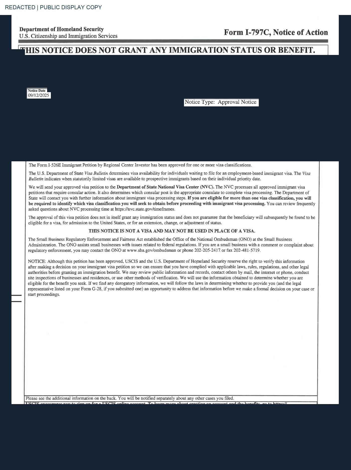 Northern Center I-526E 批准,已脱敏