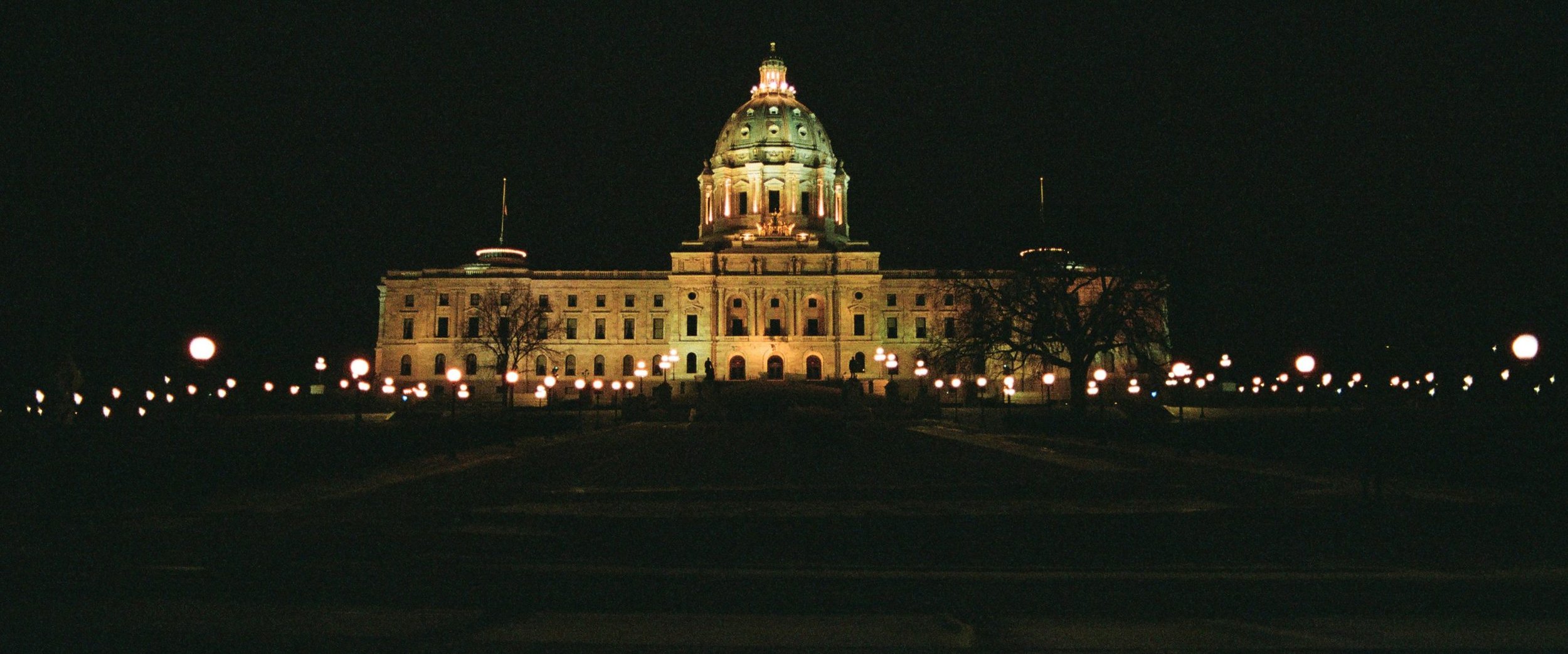 The Minnesota State Capitol lit at night