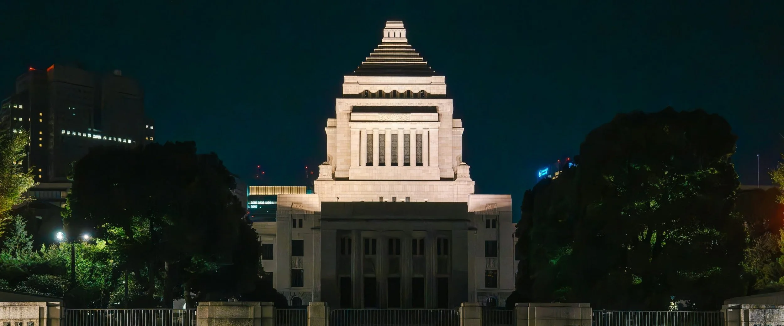 The National Diet Building in Tokyo, floodlit at night