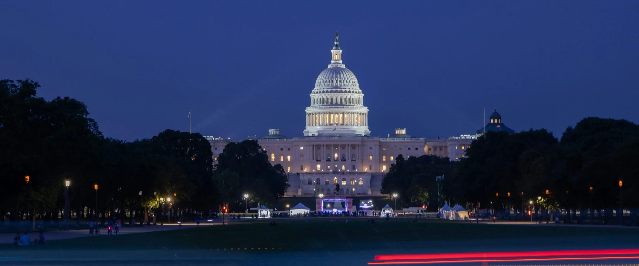 The US Capitol lit at blue hour