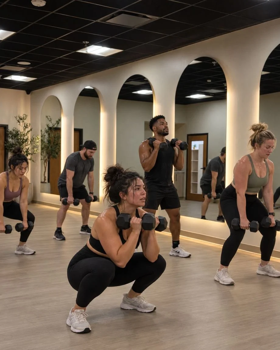 Members in an IronBody Studios strength workout