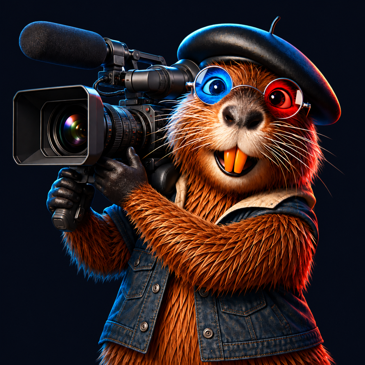 Beatnik’s mascot operating a shoulder-mounted camera