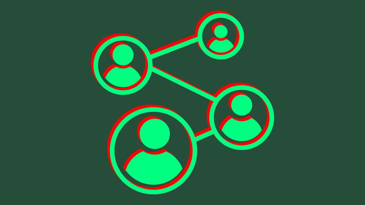 Graphic showing four people icons linked by intersecting lines.