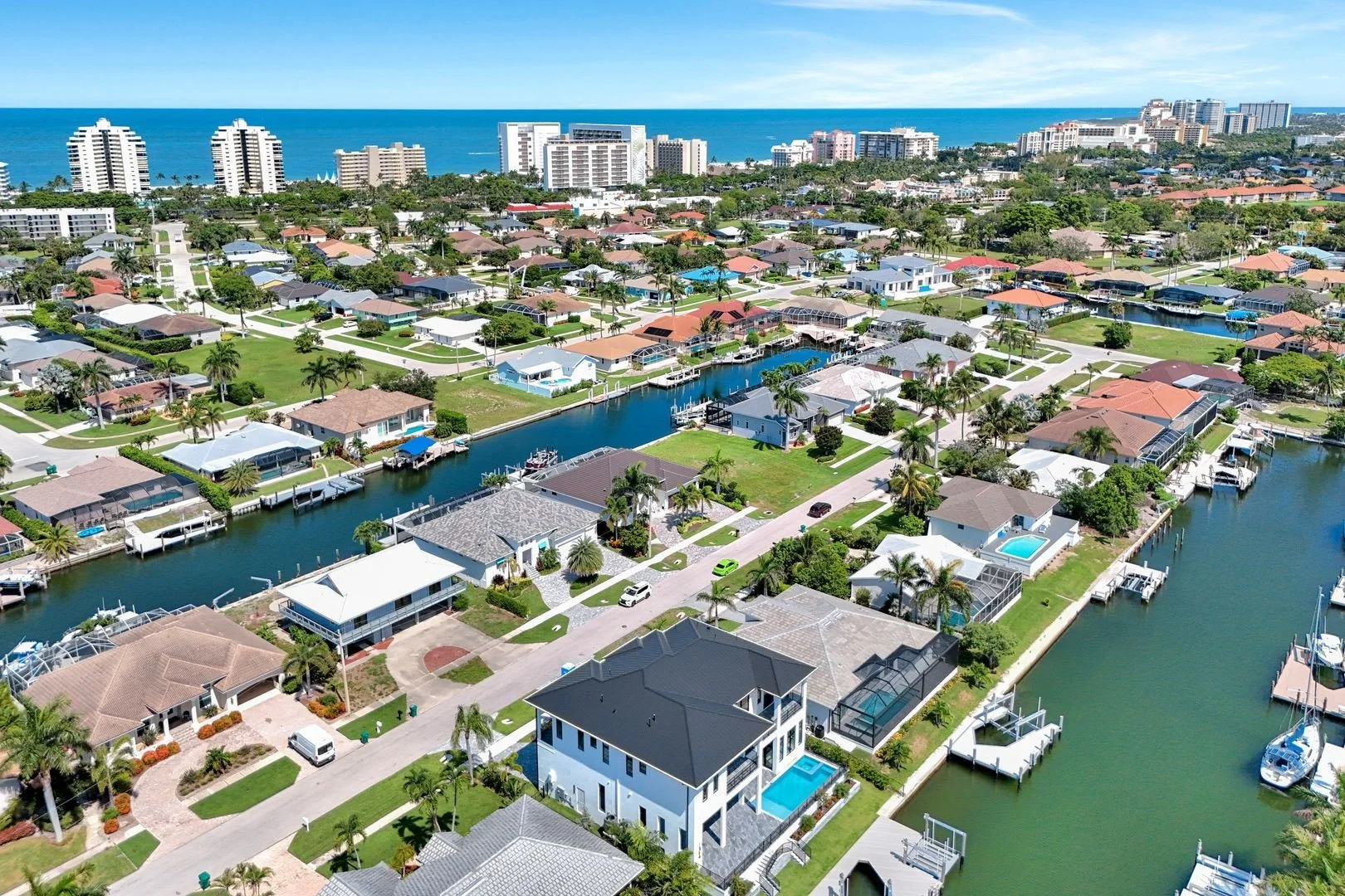 Aerial view of Marco Island canals leading to the Gulf of Mexico