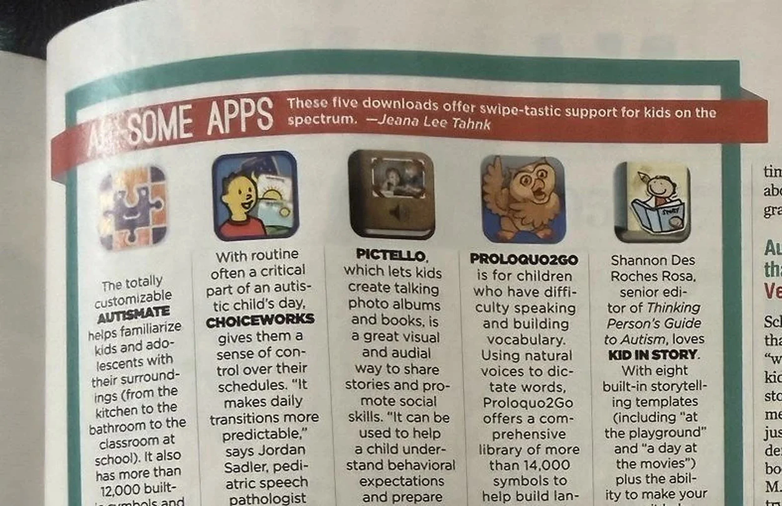 The Au-Some Apps page in Parenting magazine featuring Choiceworks