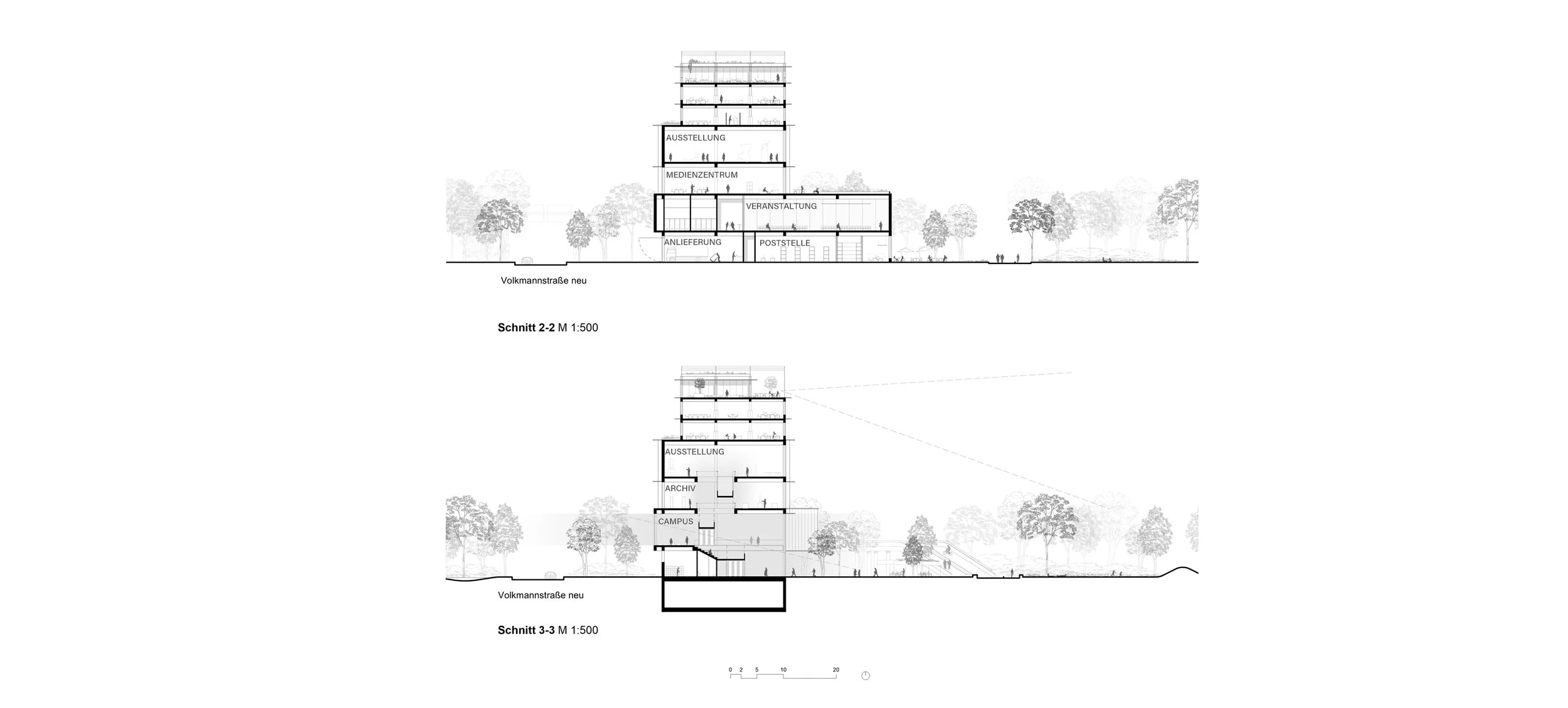 Schnitt 2-2, Schnitt 3-3