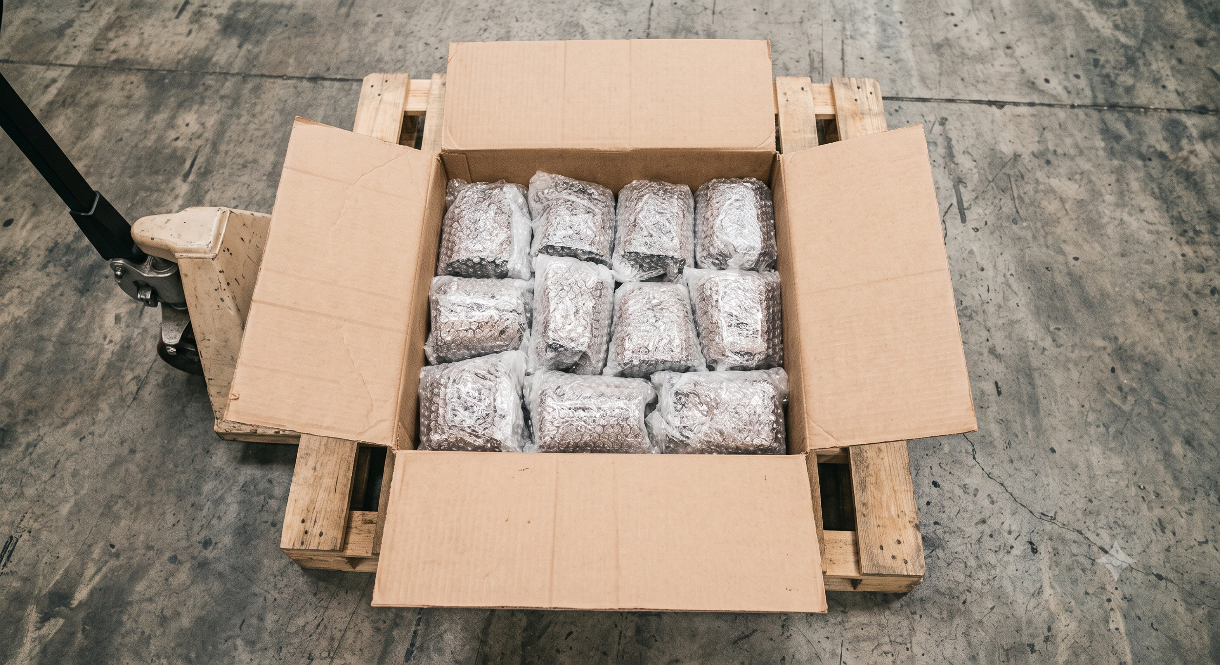 Bubble wrap protecting a fragile item inside a shipping box