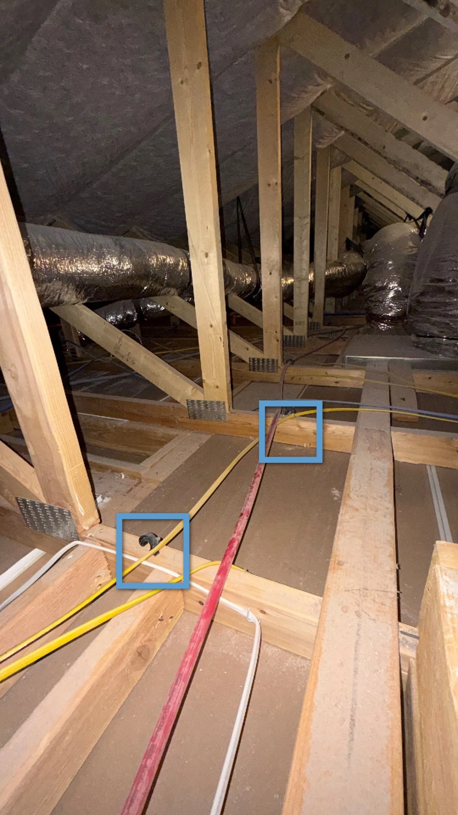 Water supply lines running across attic framing without regular straps