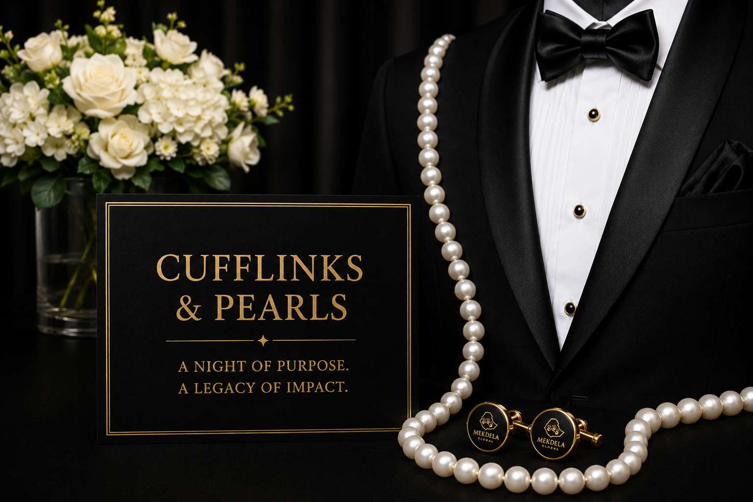 Cufflinks and Pearls candles and invitation detail