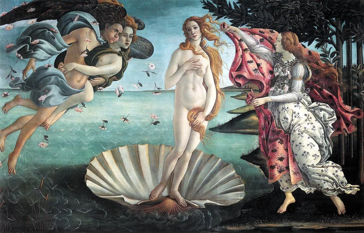 Detalhe da obra O Nascimento de V&ecirc;nus, de Sandro Botticelli