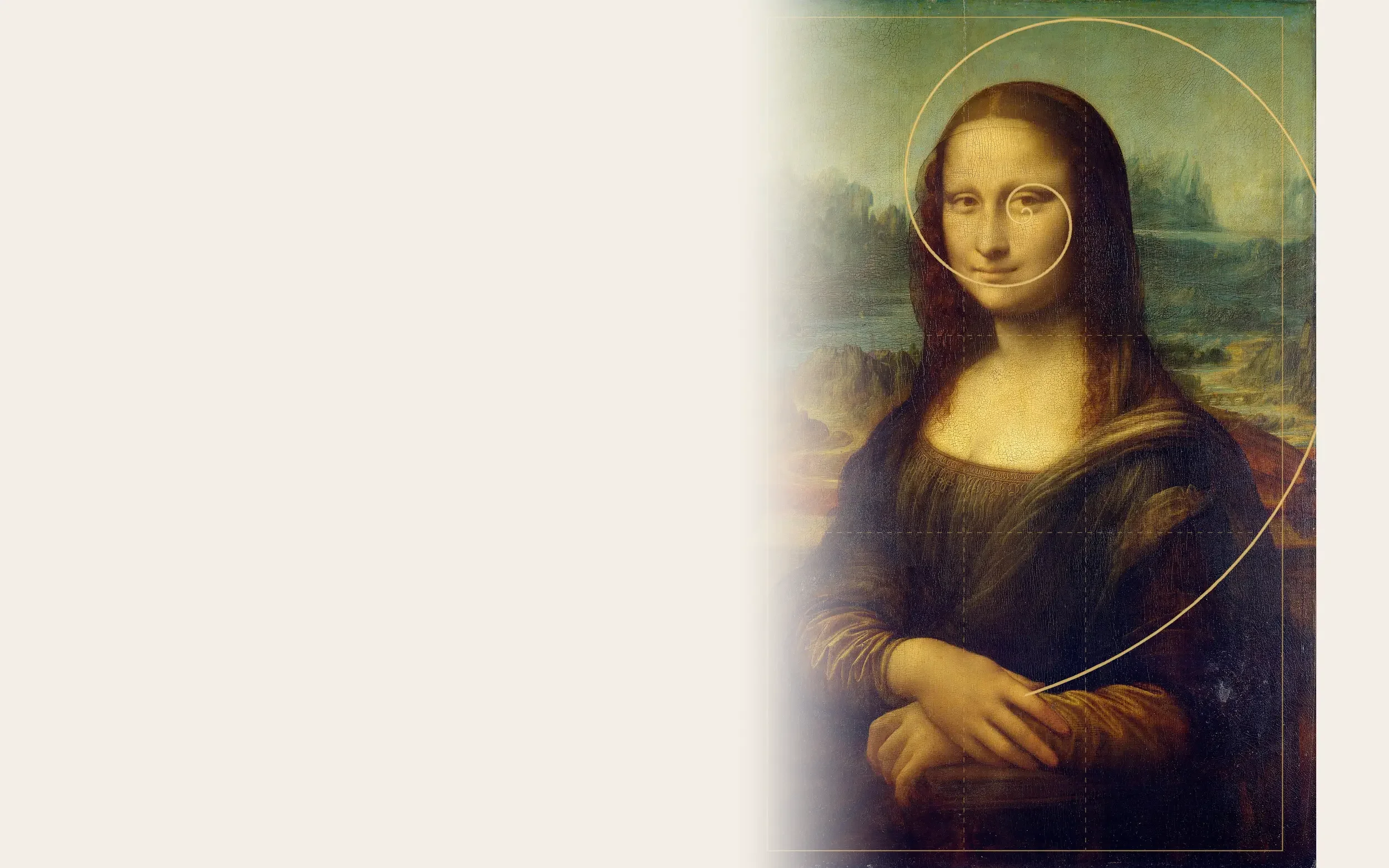 Mona Lisa com sobreposição da espiral áurea como referência cultural à proporção