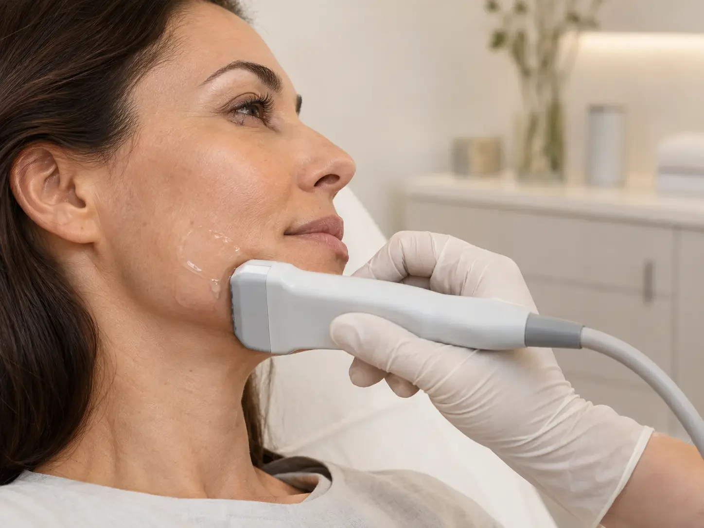 Transdutor utilizado durante ultrassonografia facial