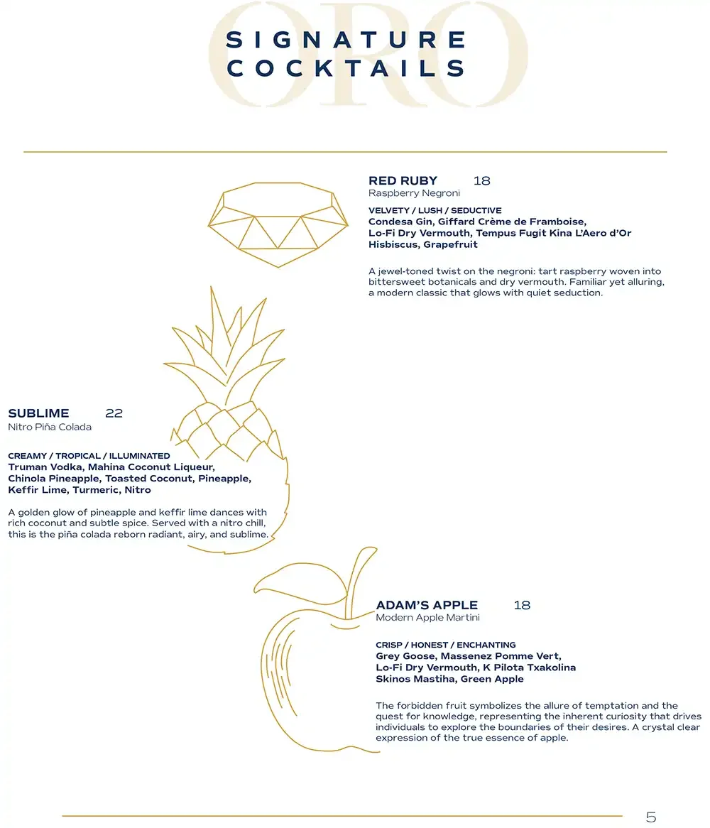 oro miami cocktails menu