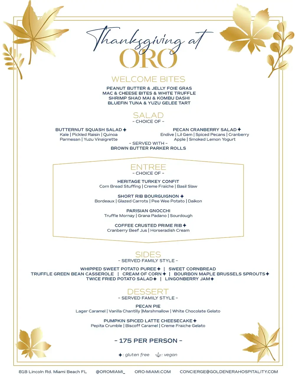 oro miami thanksgiving menu