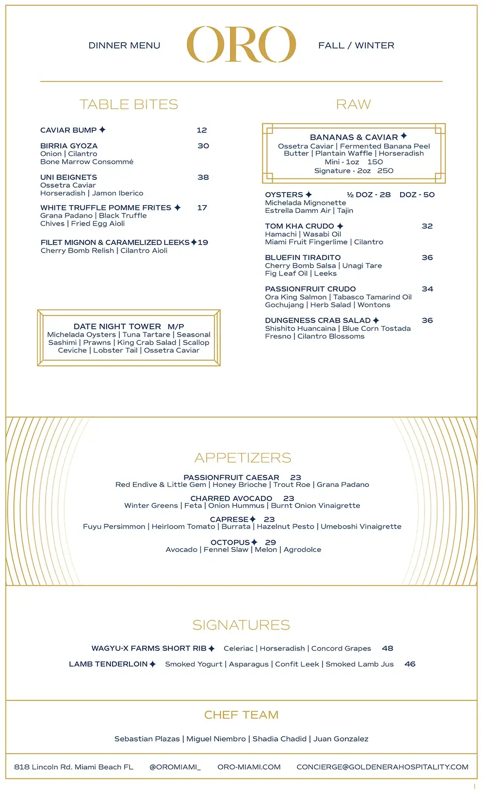 oro miami dinner menu