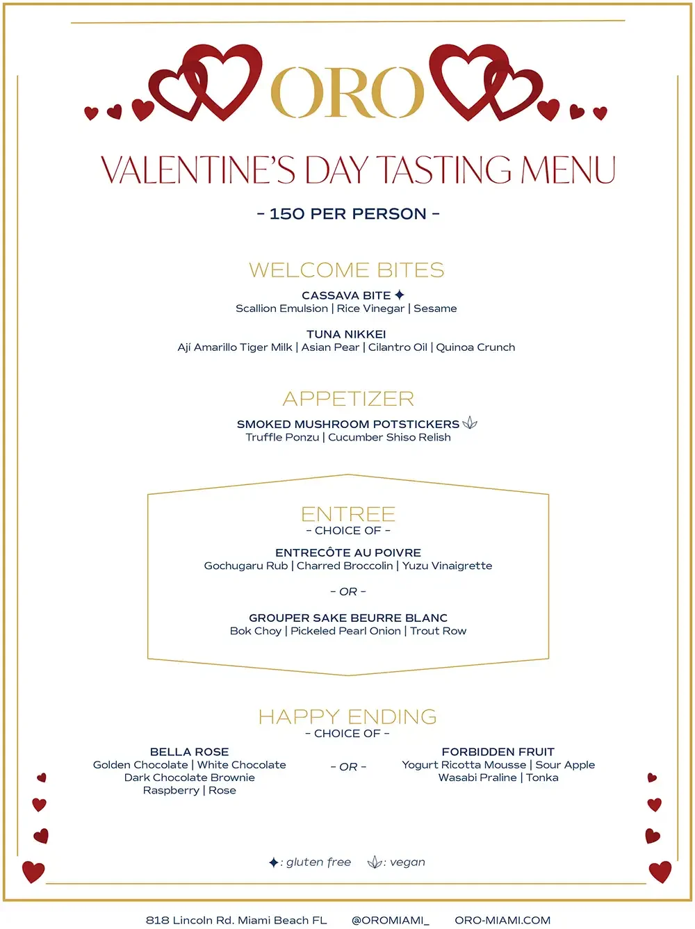oro miami vday menu