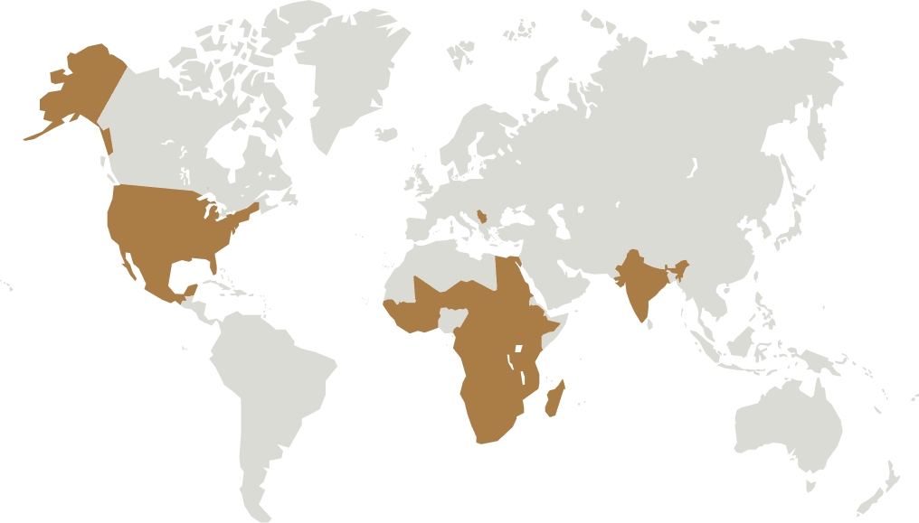 Map showing Tirzah's global impact