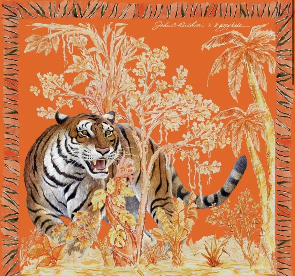 The John Ruthven Bengal tiger silk scarf in orange