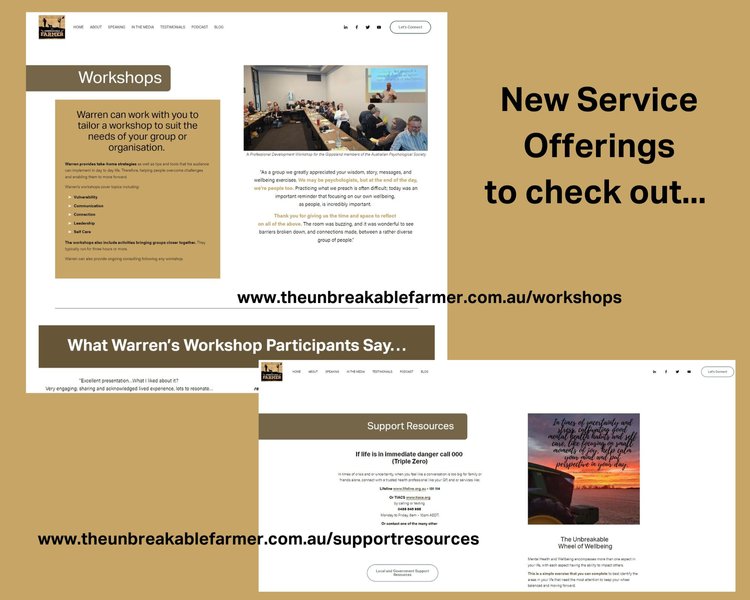 New service offerings and two new website pages Workshops and Support Resources.
