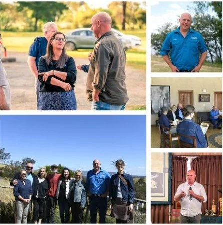 A collection of images from Warren speaking at 7 recent flood recovery events.