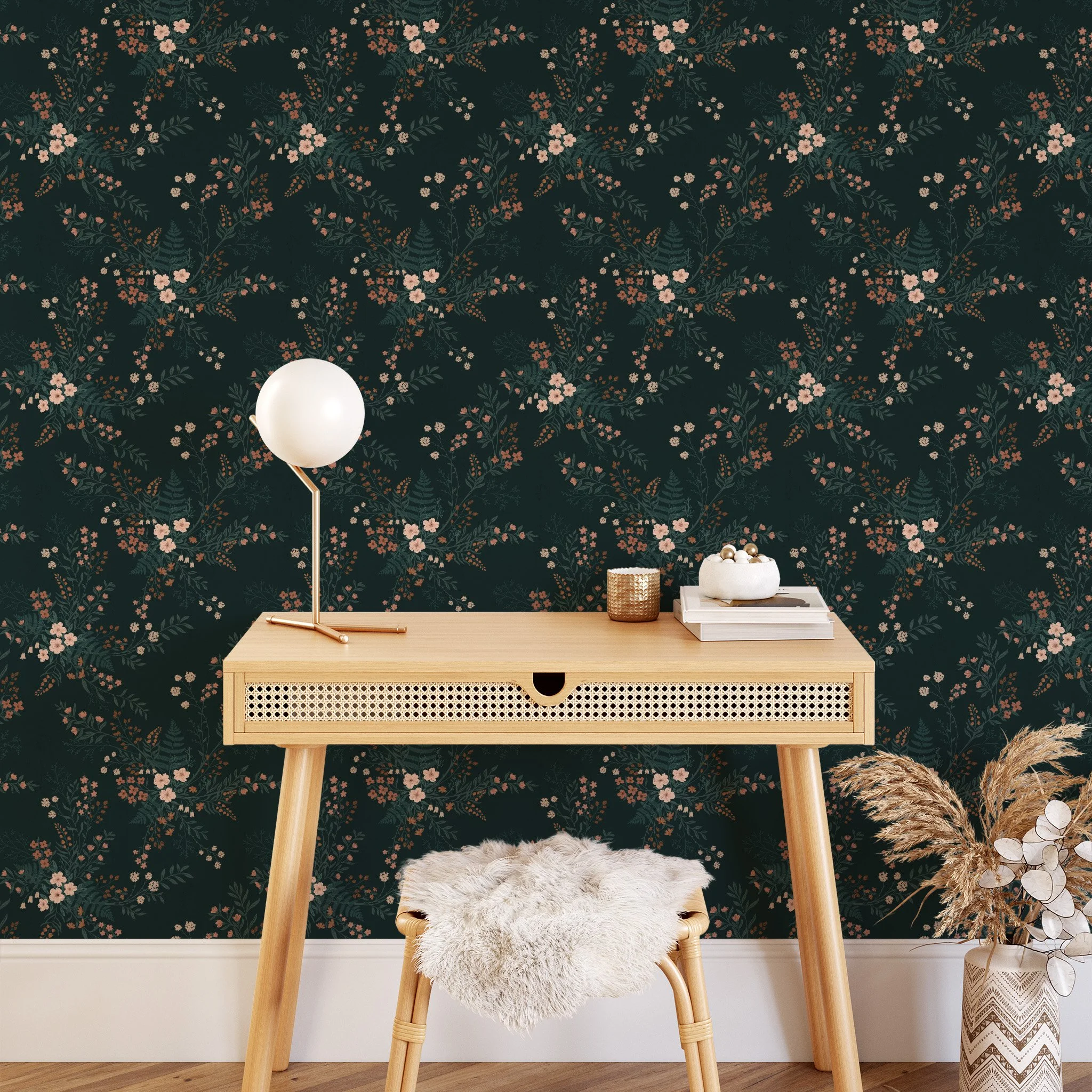 Juniper botanical wallpaper in forest green