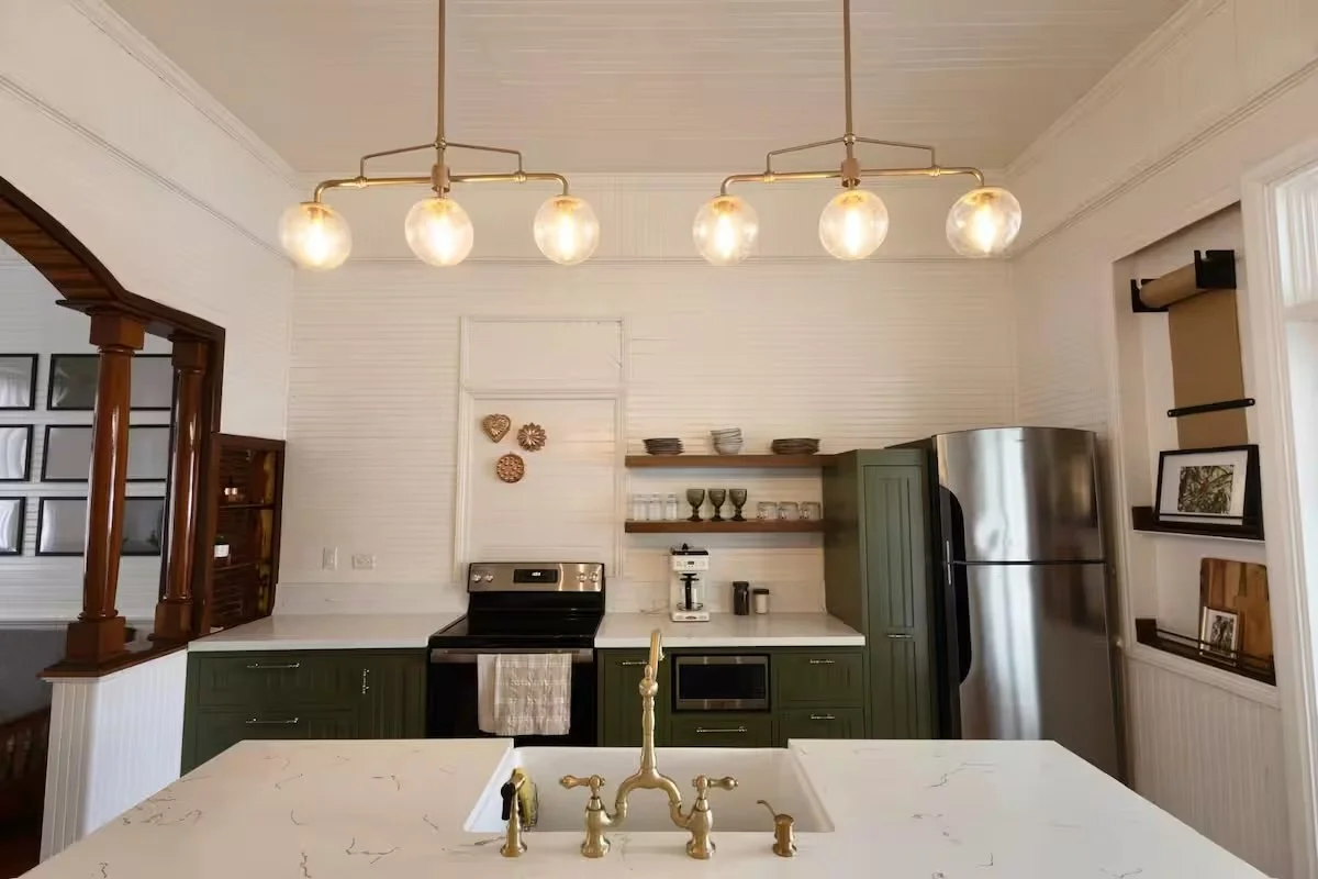 Restored colonial Airbnb kitchen interior