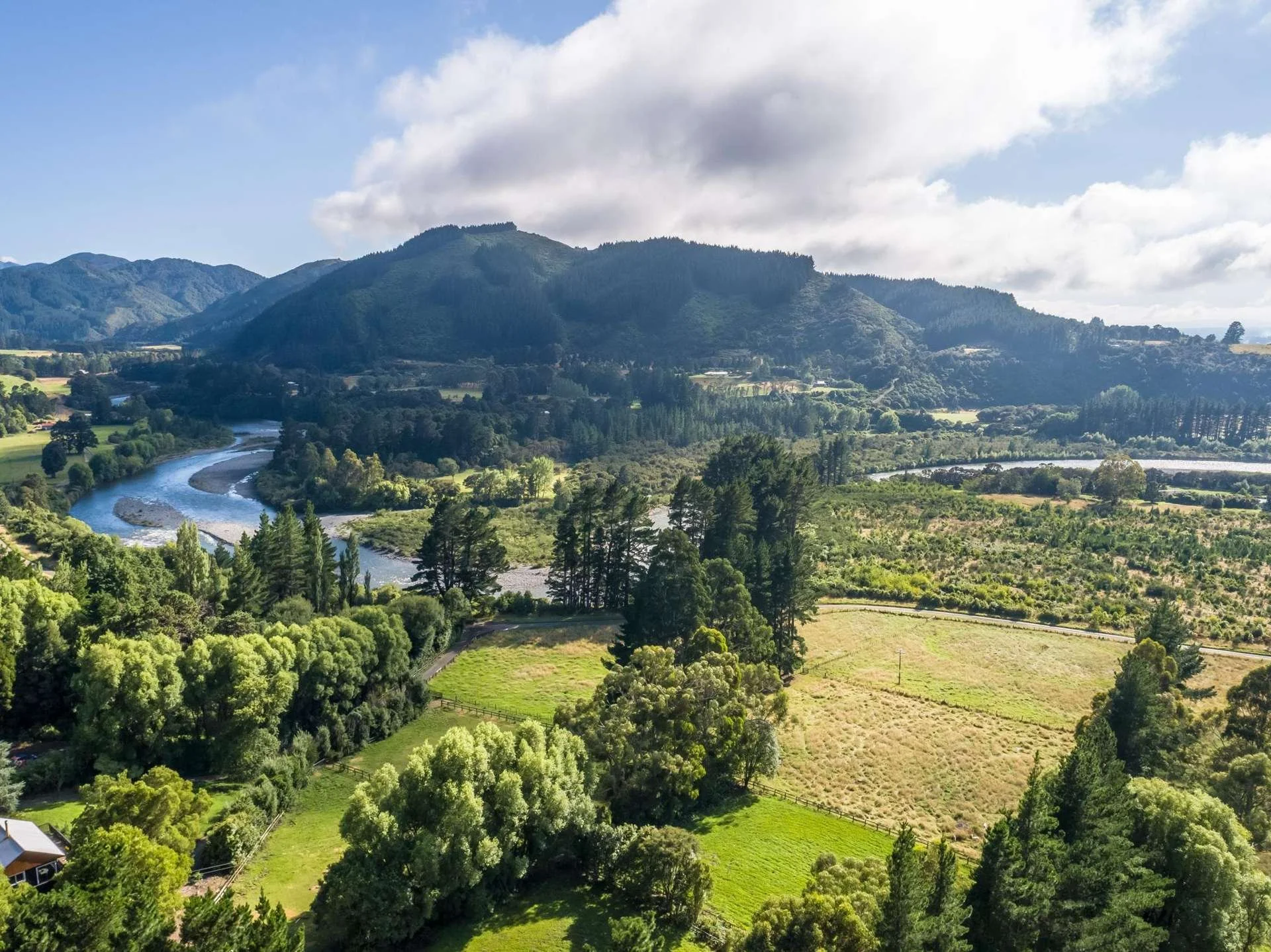 Waiohine River orchards and Martinborough vineyards