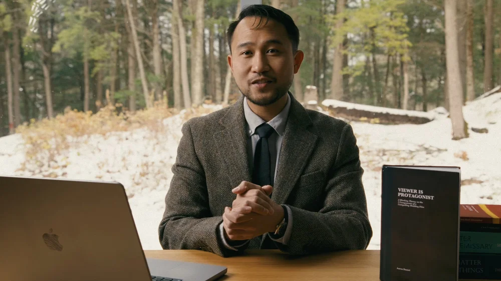 Aaron Daniel in an interview production frame