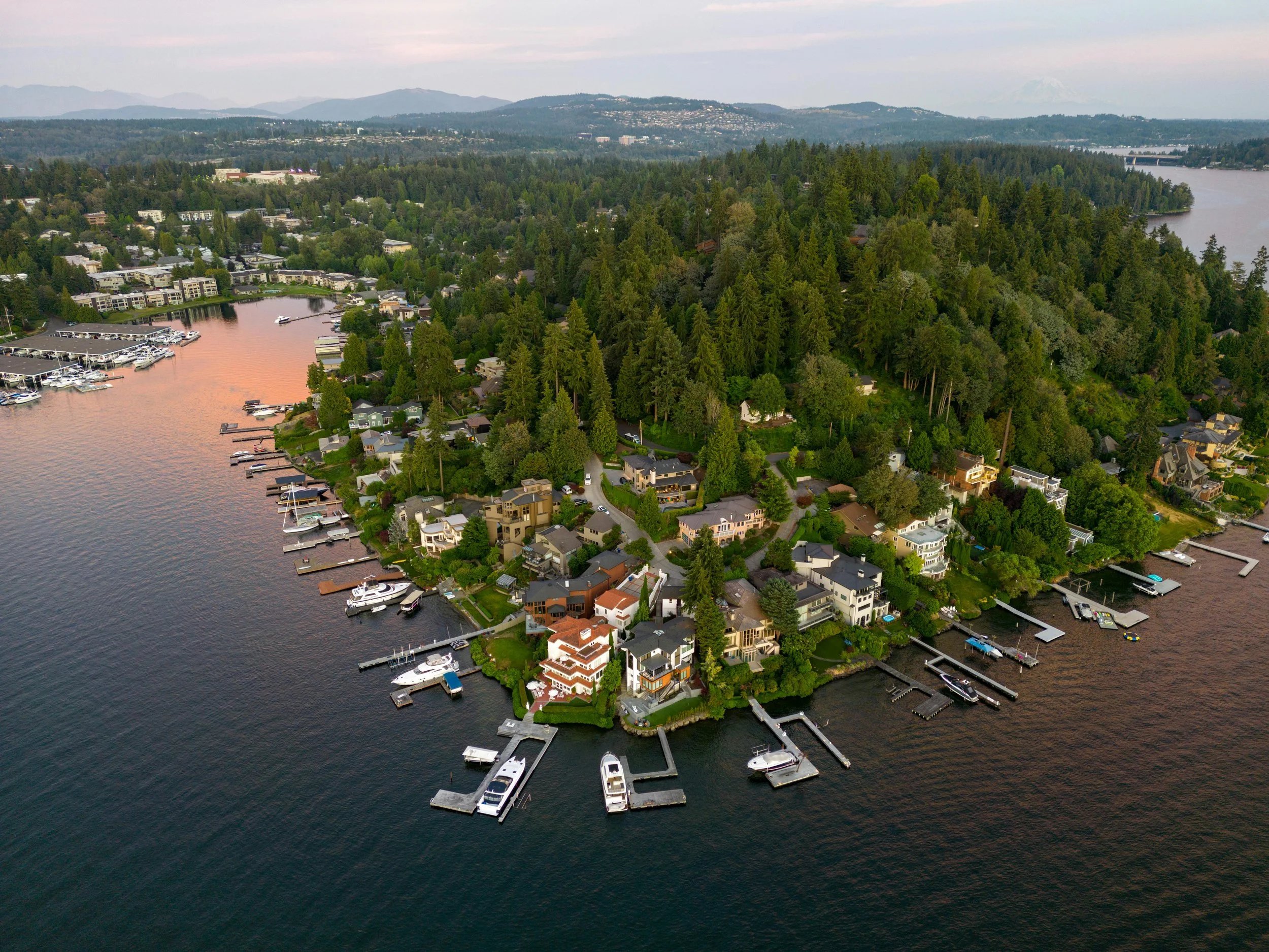 Bellevue WA downtown skyline and Lake Washington waterfront