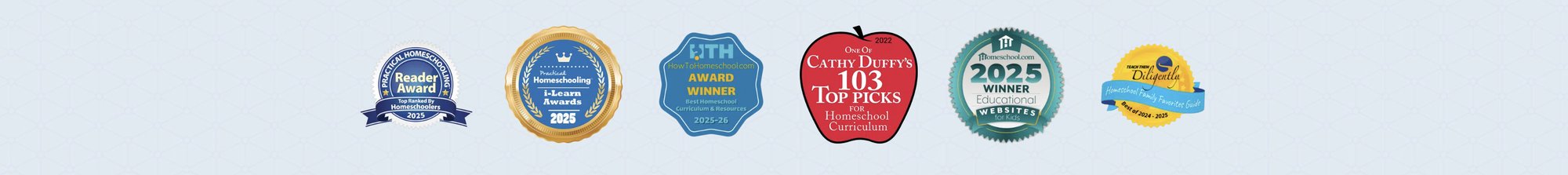 Awards: Practical Homeschooling Reader Award, Practical Homeschooling i-Learn Awards, HowToHomeschool.com Award Winner, Cathy Duffy's Top Picks, Homeschool.com Educational Websites, and Teach Them Diligently Family Favorites