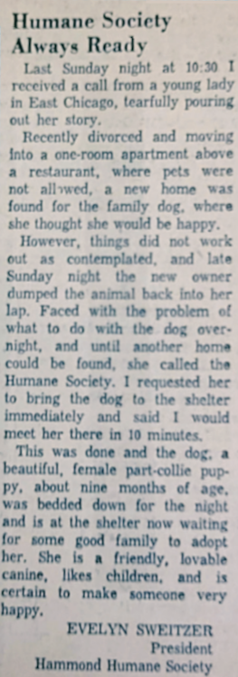 Humane Indiana Newspaper Clipping Humane Society Always Ready