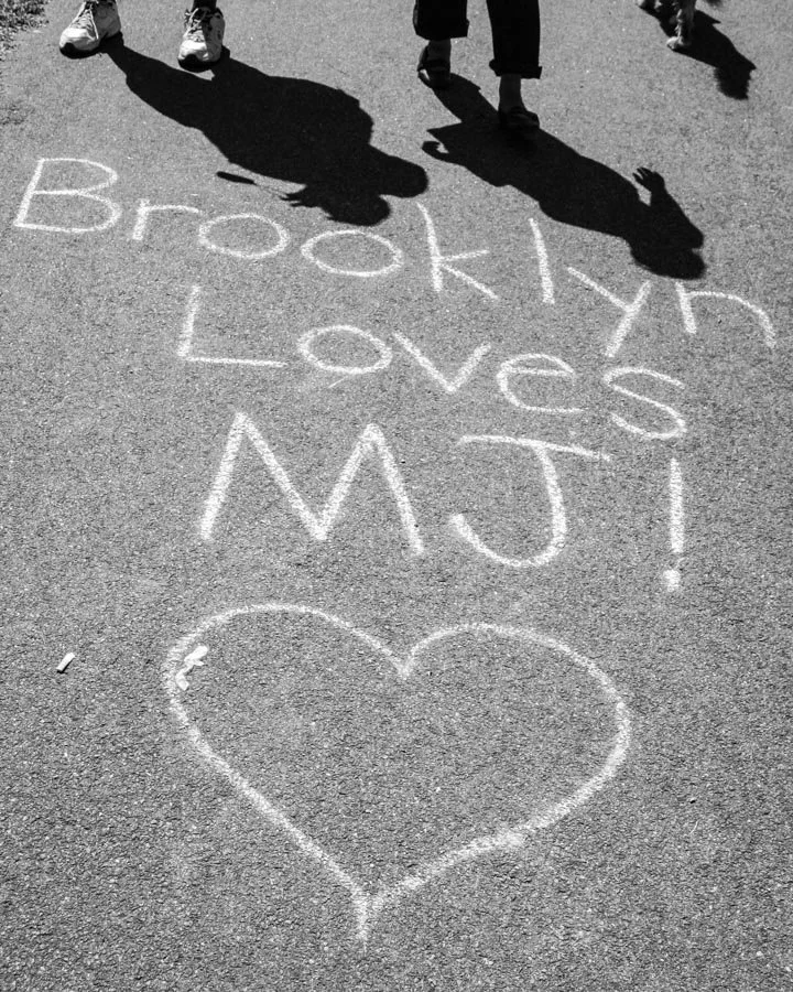 Brooklyn Loves MJ written in chalk on the ground