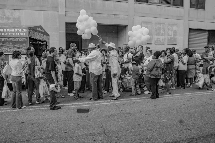 White balloons gathered before a BK Loves MJ balloon release