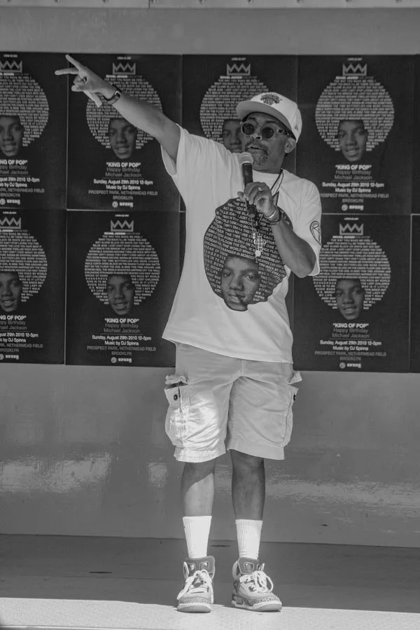 Spike Lee speaking to the Prospect Park crowd during BK Loves MJ