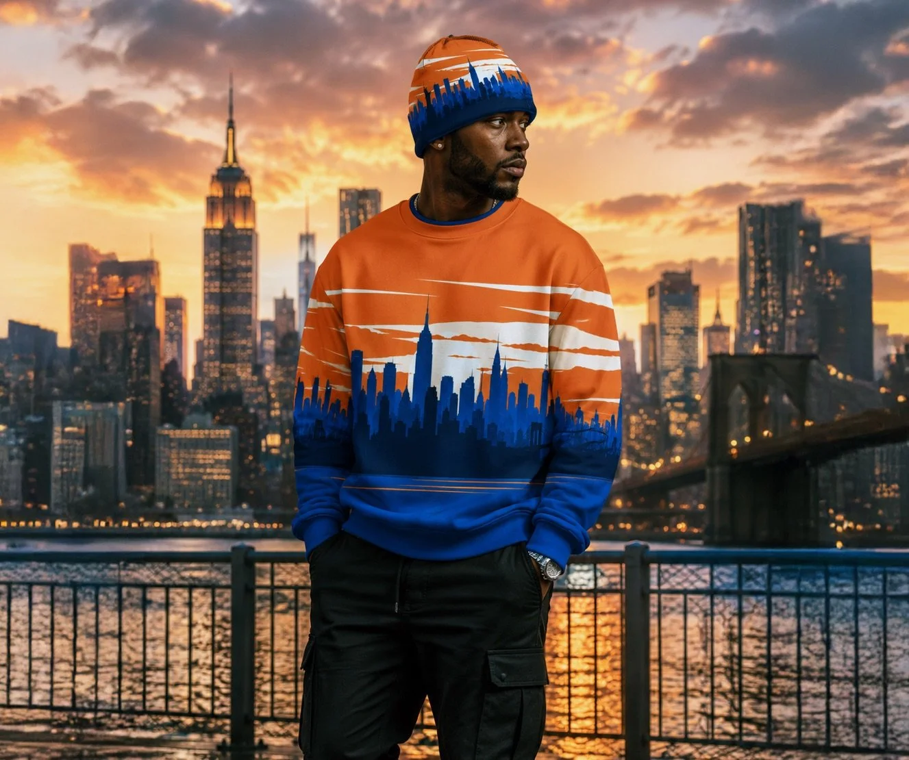 Empire Skyline crewneck sweatshirt printed with a New York skyline photograph