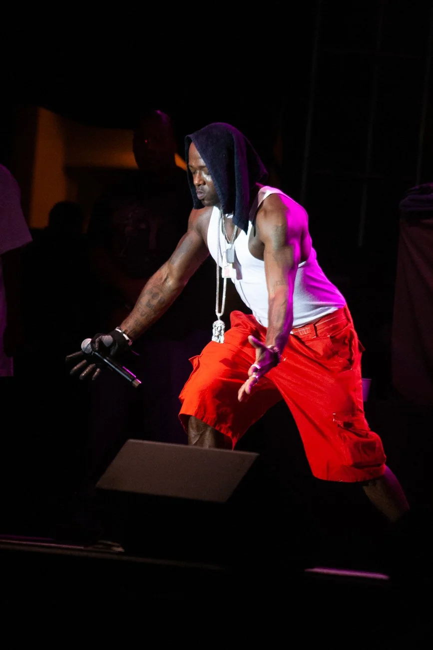 Treach of Naughty by Nature leaning forward during his Wingate Field performance