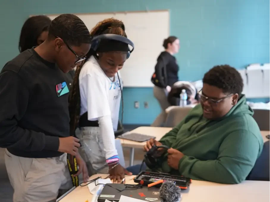 Students working on a film project
