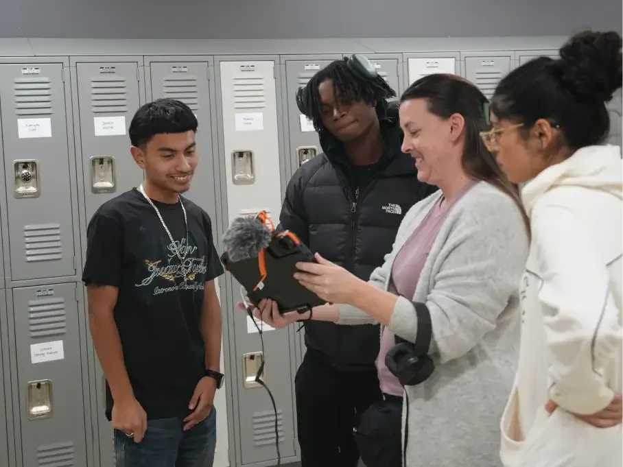Students working on a film project