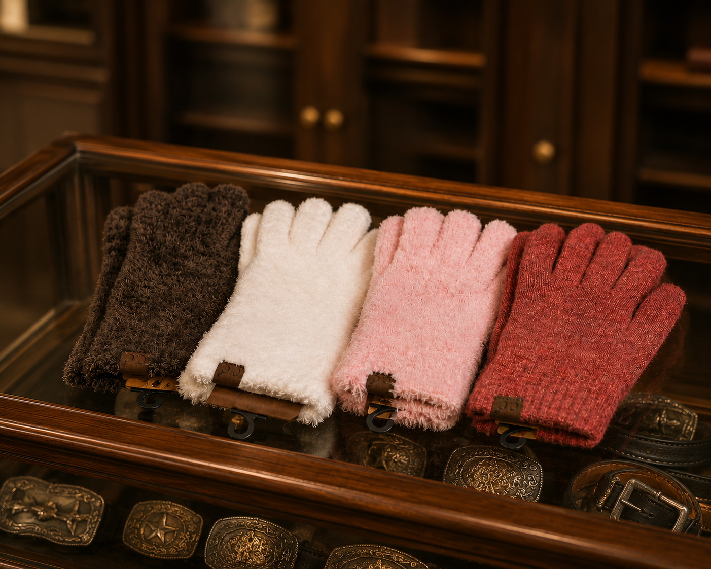 Knit and faux-fur gloves and mittens from the Cheveux collection at Schafer Leather
