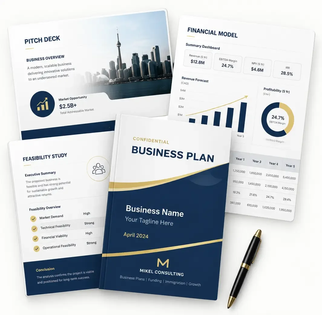 Custom business plan, pitch deck, financial model, and feasibility study prepared by Mikel Consulting