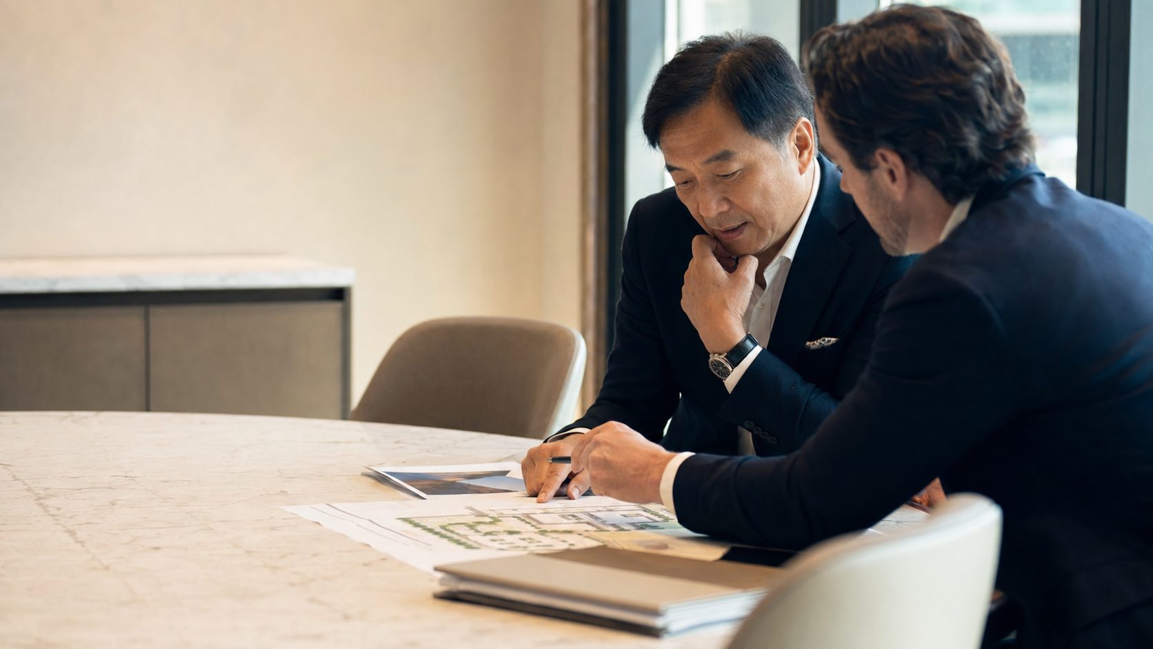 Investor reviewing an EB-5 development project with a business adviser