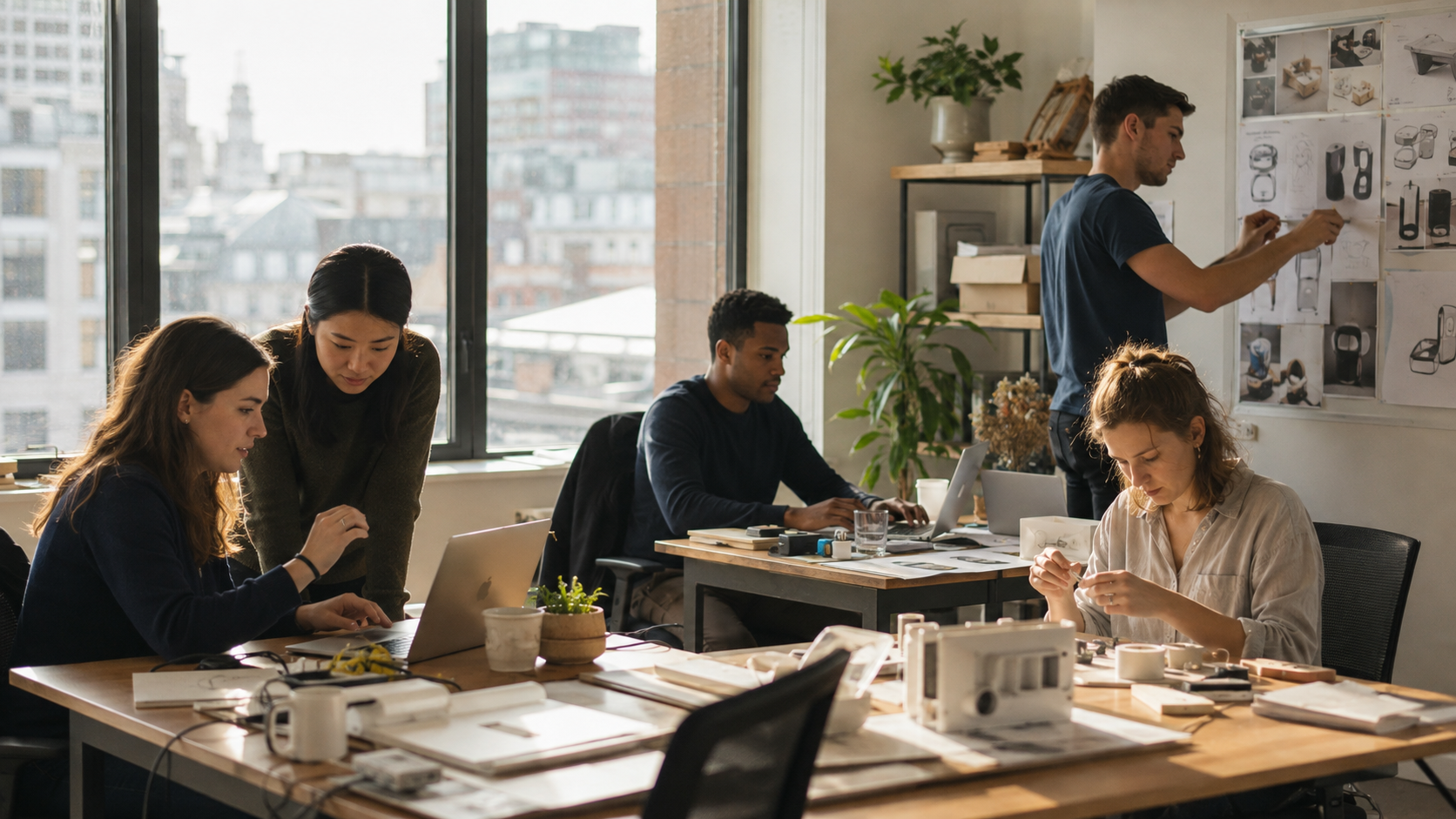 Growing UK startup team working together in a London office