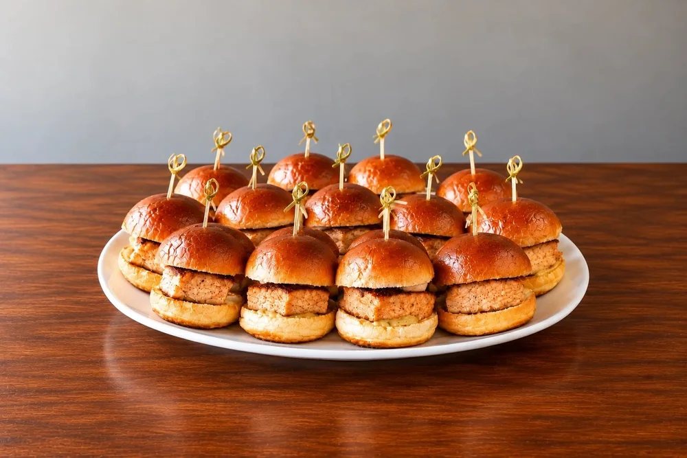 Grilled bourbon-glazed salmon sliders on toasted brioche