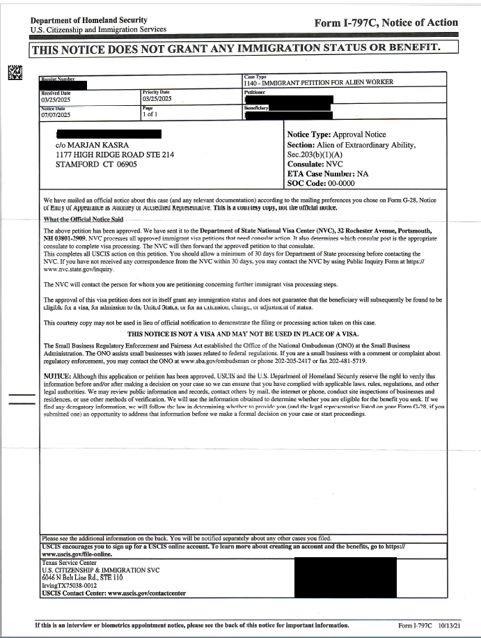 EB-2 I-140 Approval (Redacted)