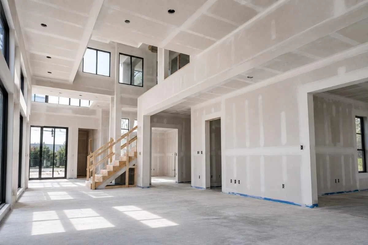 Eagle Crest airless spray painting during a new construction and renovation project