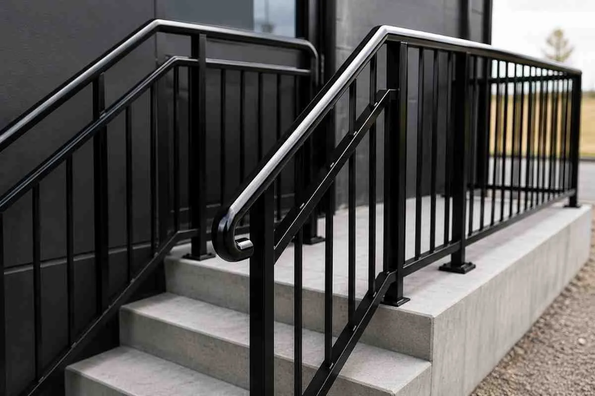 Metal railings and handrails suitable for electrostatic painting