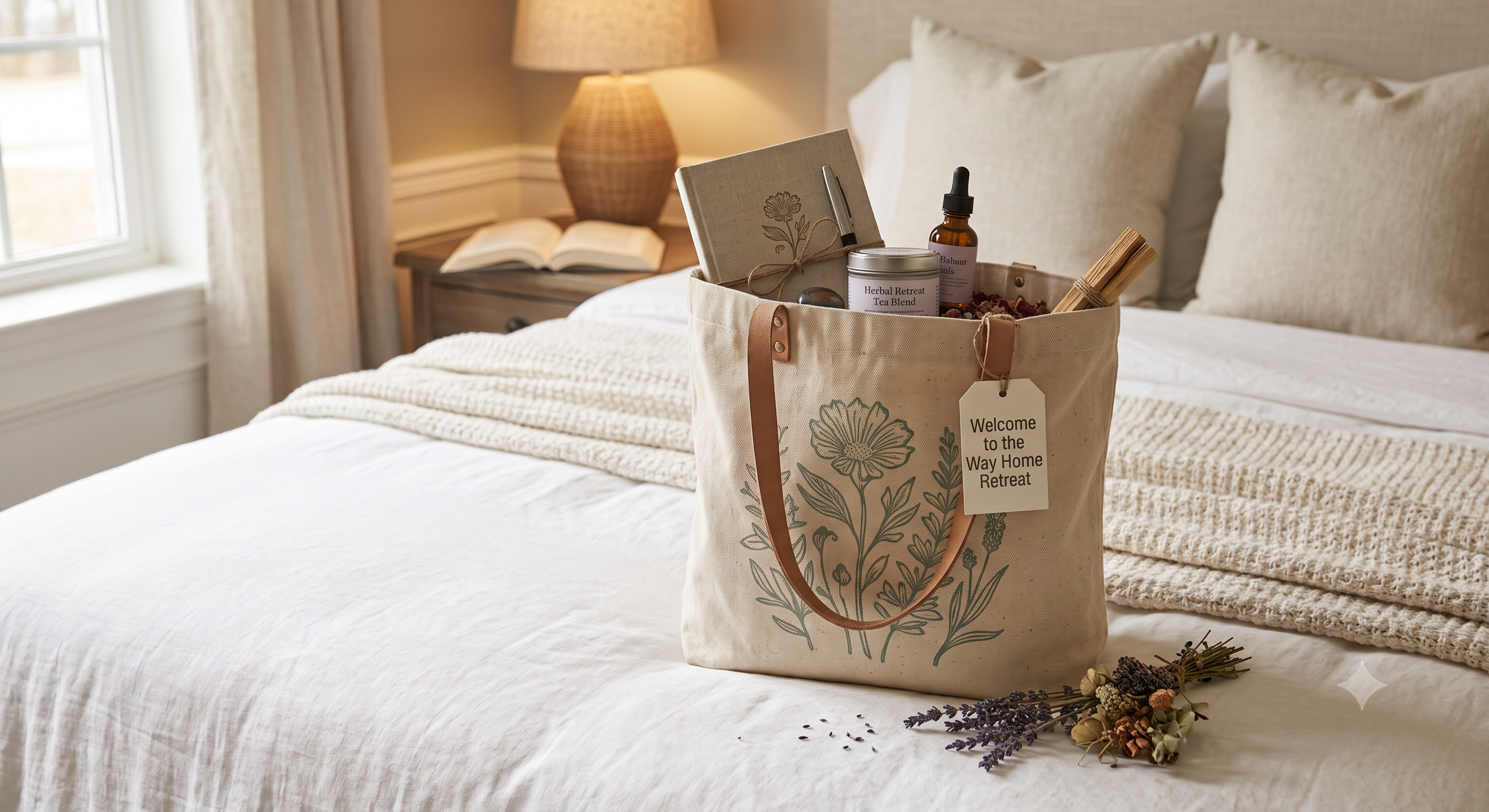 Curated welcome gift waiting for guests at The Way Home women's retreat