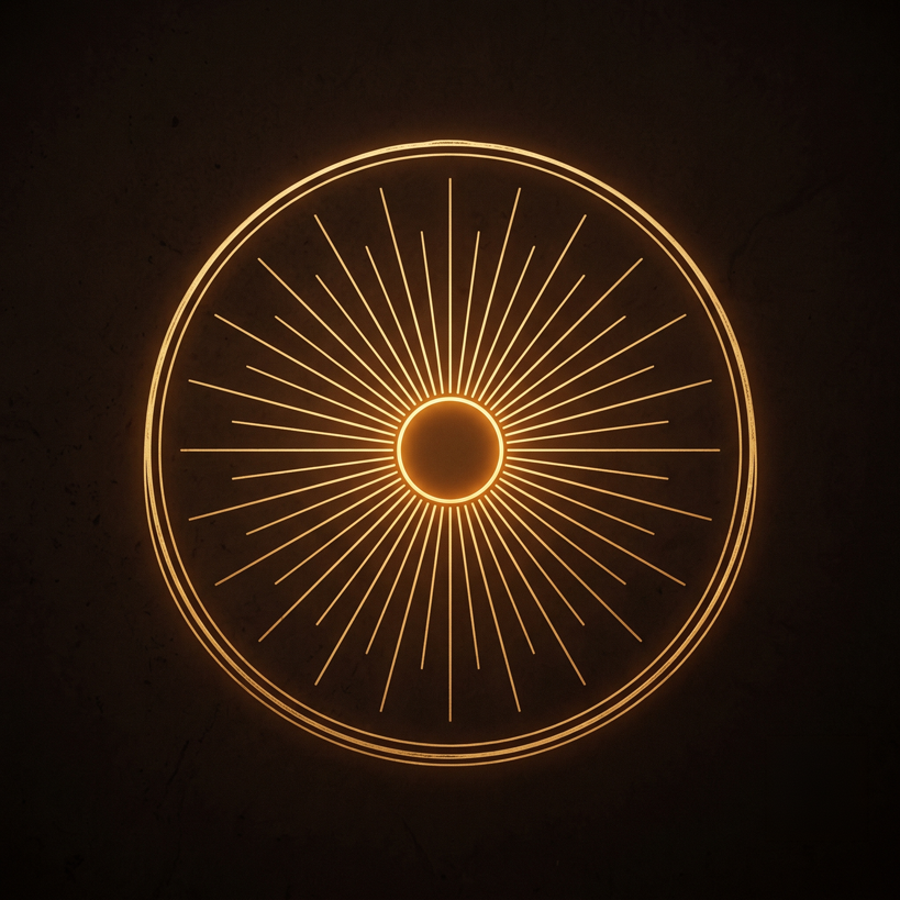 Golden sunburst emblem marking the 8/8 peak day