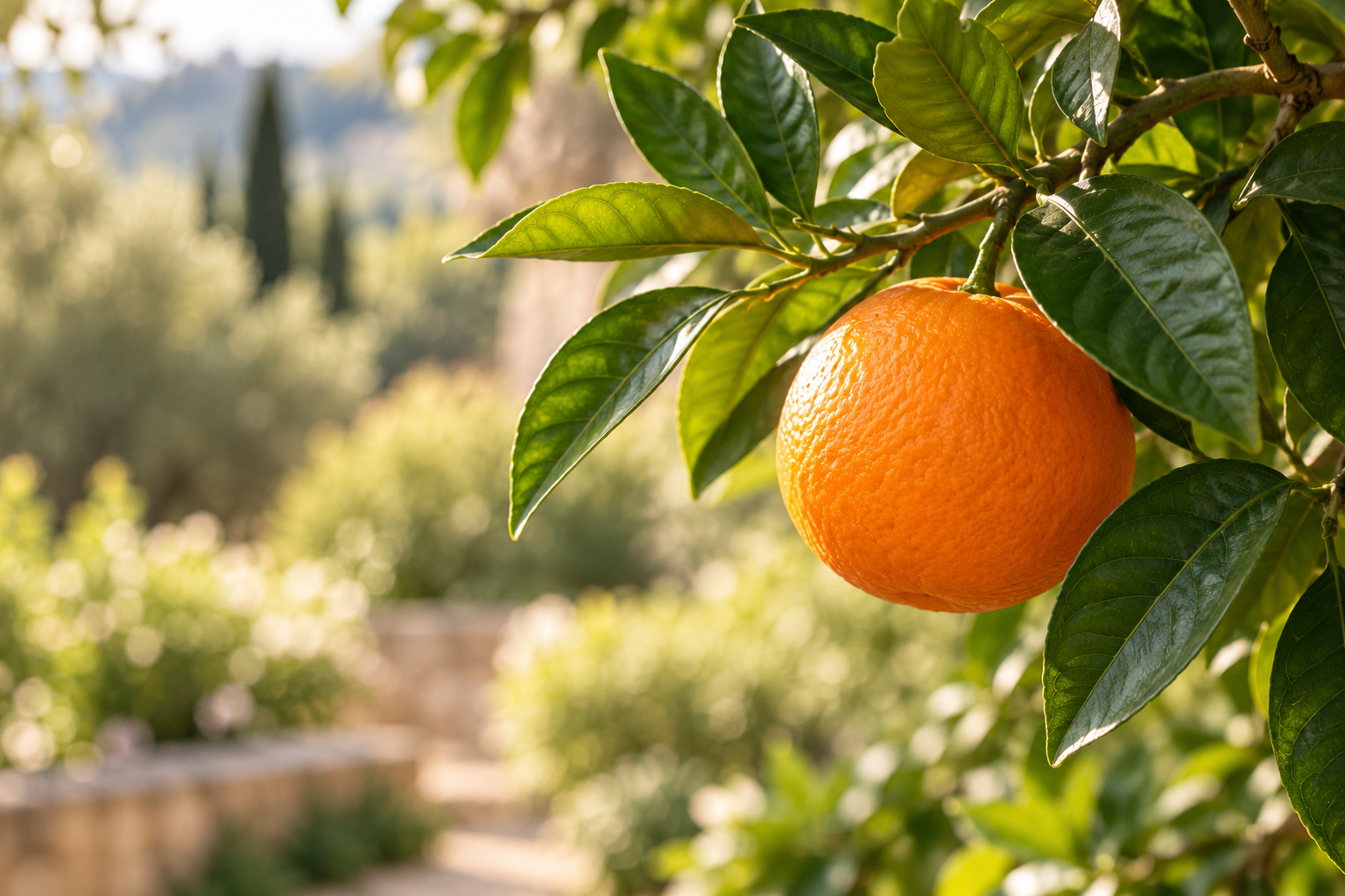 Ripe orange and green leaves