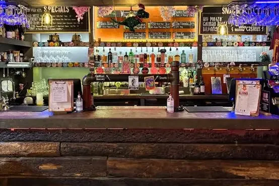 The bar counter and drinks selection at Voodoo Keller.